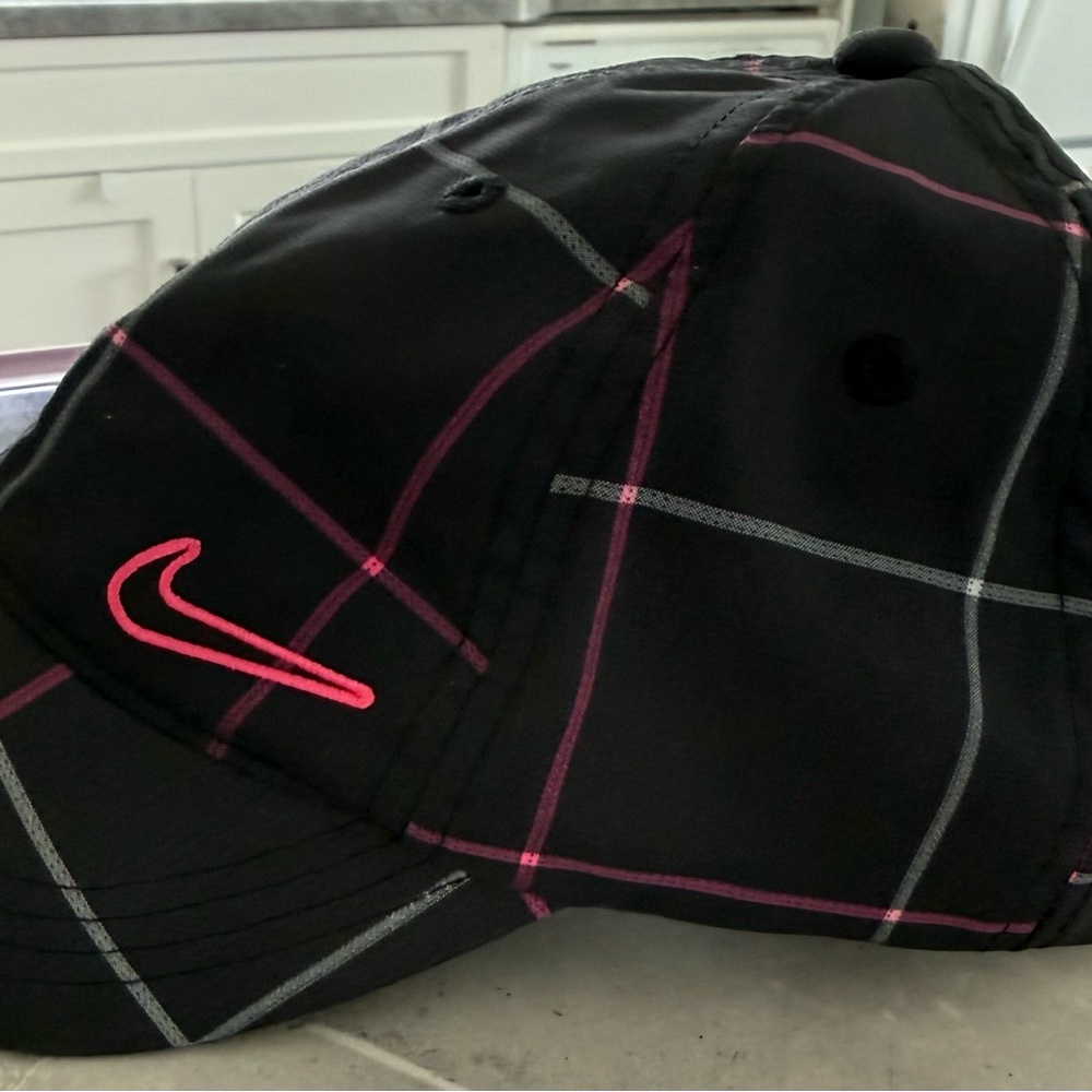 Nike Black Hat with Pink and Gray Plaid
